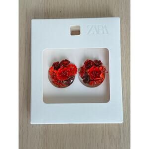Zara Red Floral Earrings - OS - New